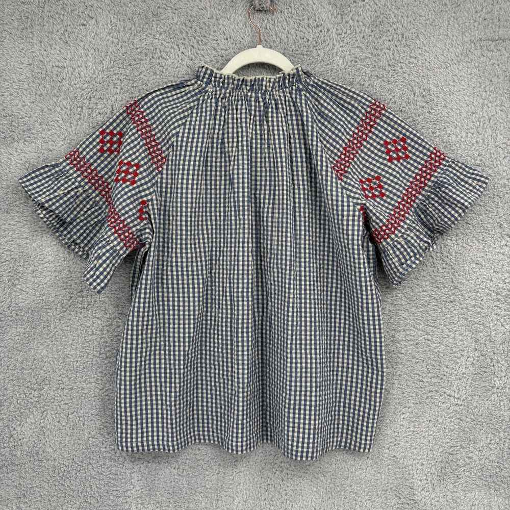 Tuckernuck Beach Cassis Prism Embroidered Gingham Top Size L Navy Blue White Red - Picture 8 of 8